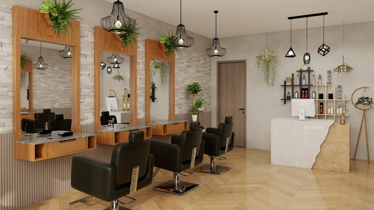 Modern salon with reception